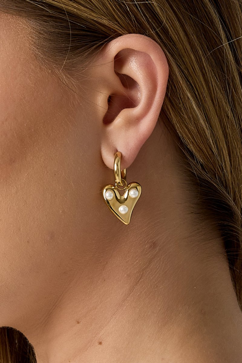 Hoop earrings with hanging heart and pearls - Velaris Femme