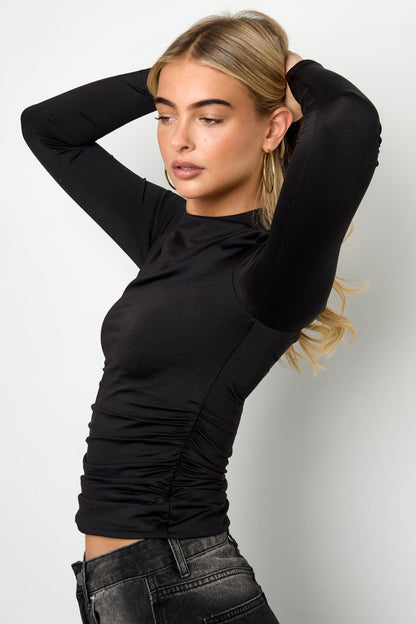 Knitted Nylon Women's Long Sleeve Top Basic Solid Color - Velaris Femme