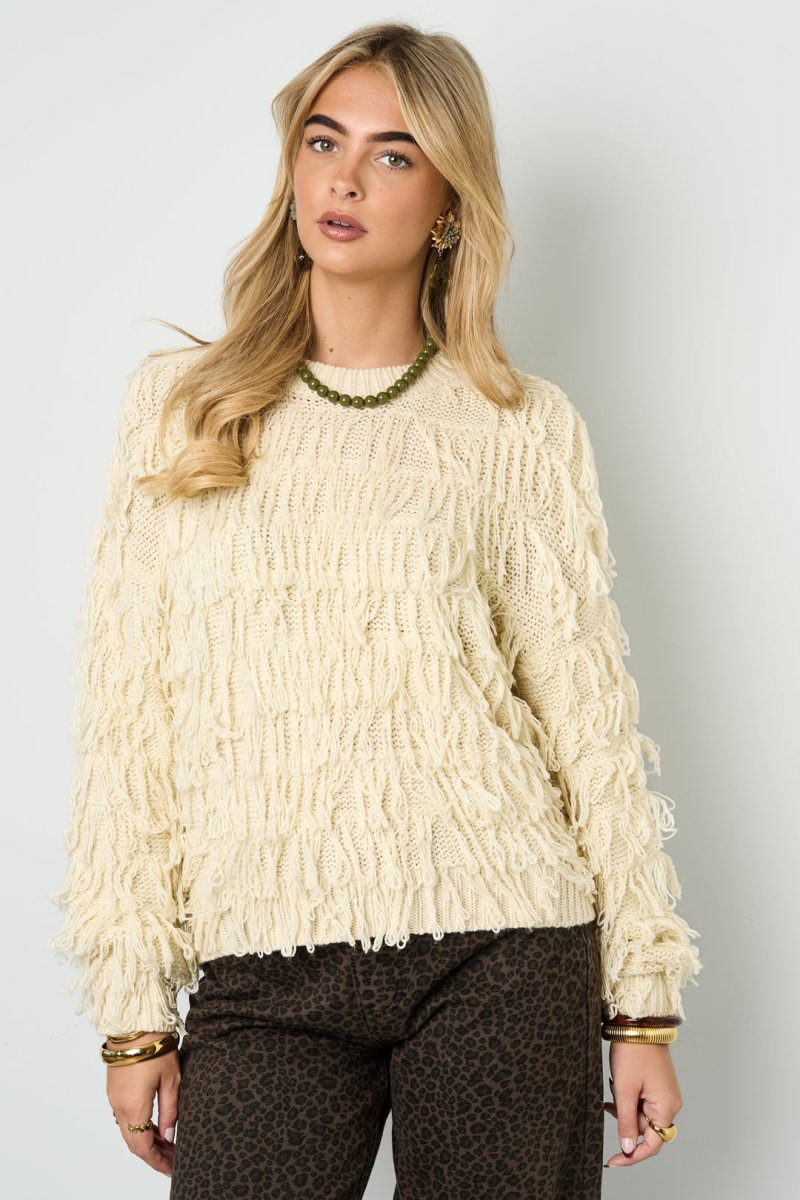 Knitted sweater with fringes - Velaris Femme