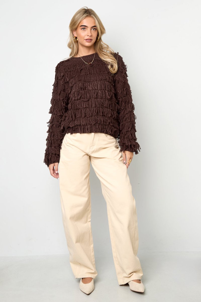 Knitted sweater with fringes - Velaris Femme
