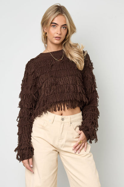 Knitted sweater with fringes - Velaris Femme