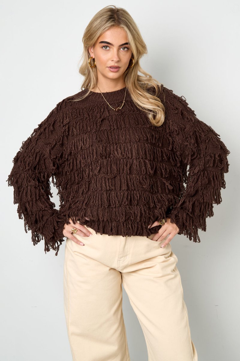 Knitted sweater with fringes - Velaris Femme