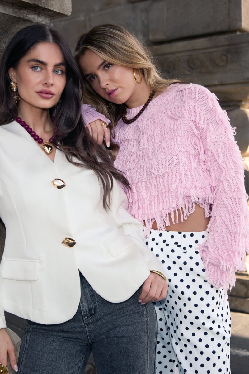 Knitted sweater with fringes - Velaris Femme