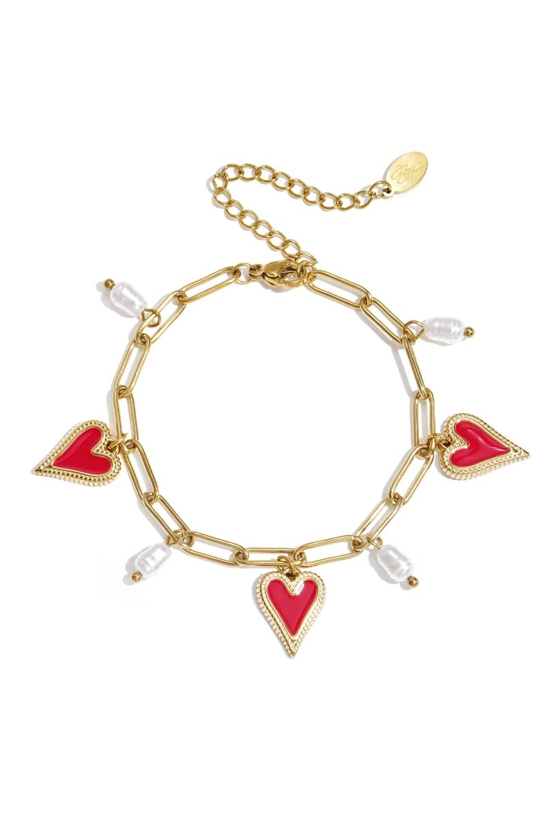Link bracelet with pearls and heart charms - Velaris Femme