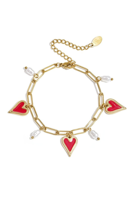 Link bracelet with pearls and heart charms - Velaris Femme