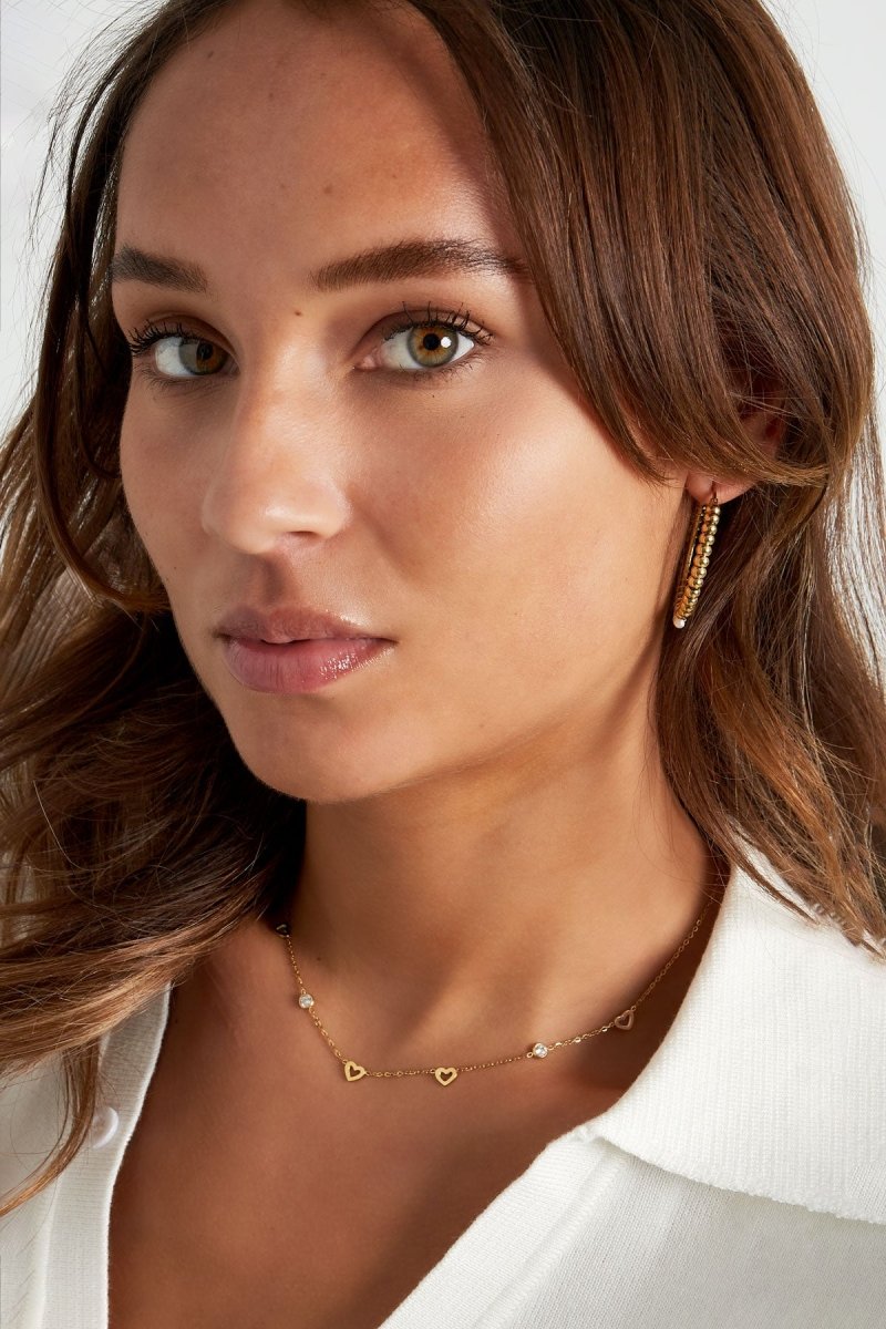Necklace with heart and diamond charms - stainless steel - Velaris Femme