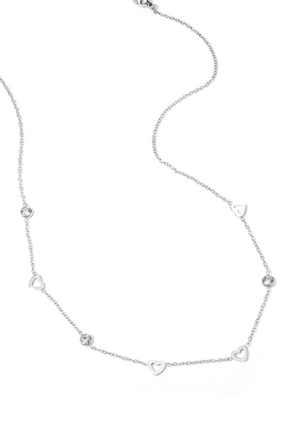 Necklace with heart and diamond charms - stainless steel - Velaris Femme