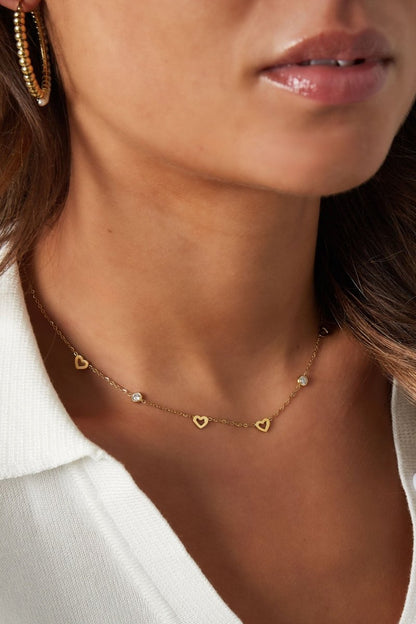 Necklace with heart and diamond charms - stainless steel - Velaris Femme