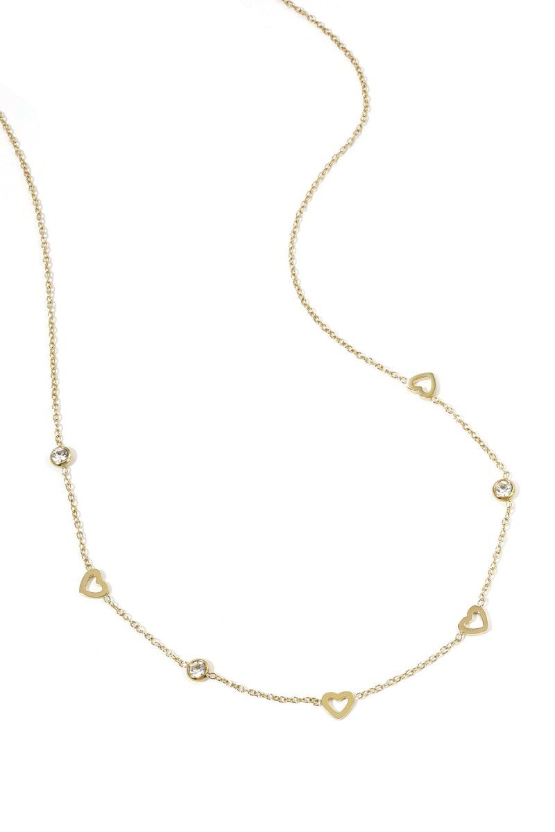 Necklace with heart and diamond charms - stainless steel - Velaris Femme