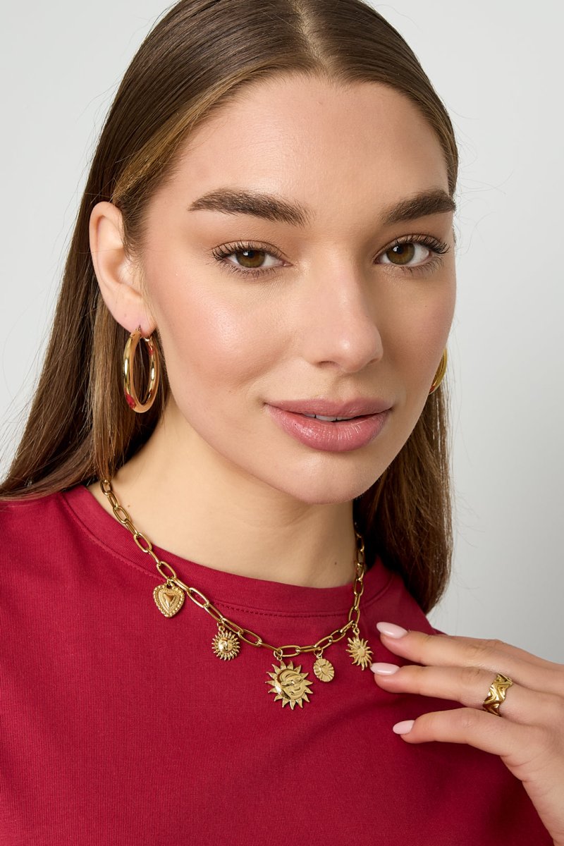 Necklace with sun and heart charms - Velaris Femme