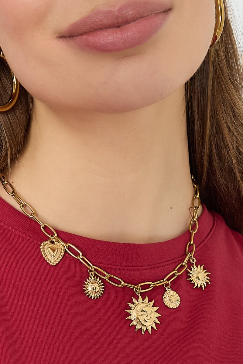 Necklace with sun and heart charms - Velaris Femme
