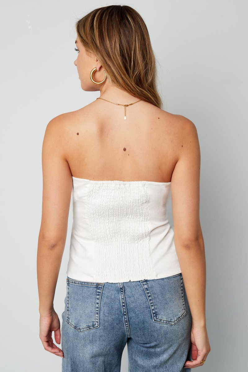 The Denim Chic – Elegant Strapless Denim Top - Velaris Femme
