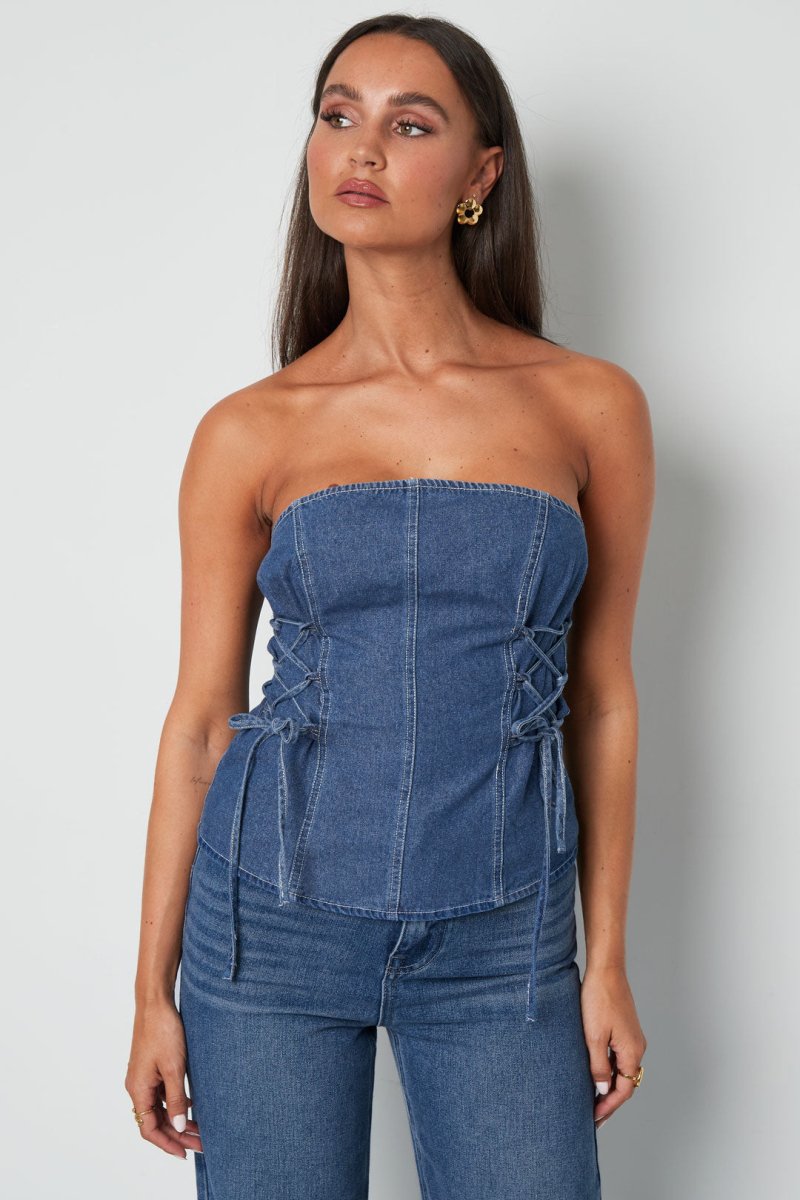 The Denim Strapless – Elegant Strapless Denim Top - Velaris Femme