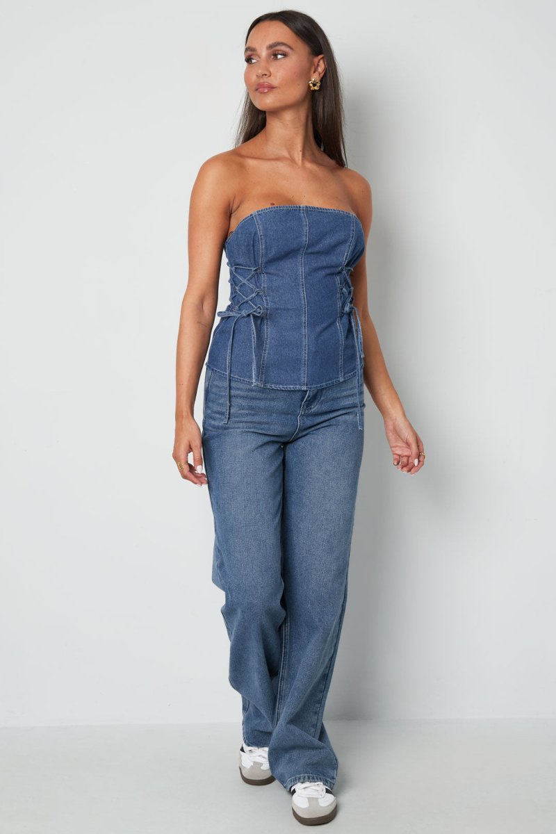 The Denim Strapless – Elegant Strapless Denim Top - Velaris Femme
