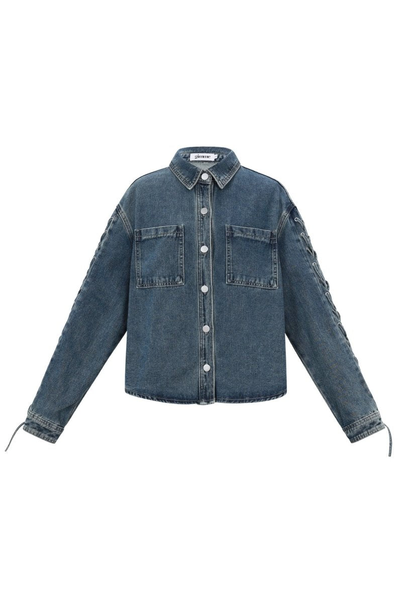The Denim Tie – Casual Tie - Up Denim Jacket - Velaris Femme