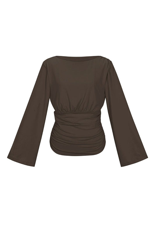 The Ruched Grace – Elegant Long Sleeve Top - Velaris Femme
