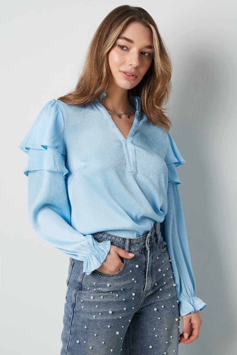The Ruffled V - Neck Top - Velaris Femme