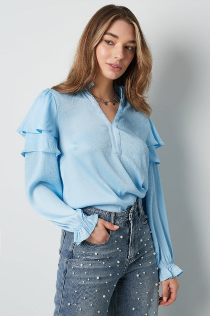 The Ruffled V - Neck Top - Velaris Femme