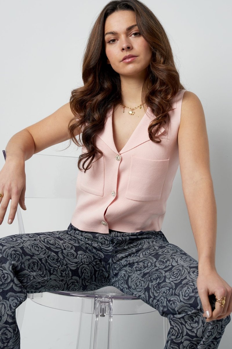 The V - Neck Ease – Sleeveless Buttoned Top - Velaris Femme