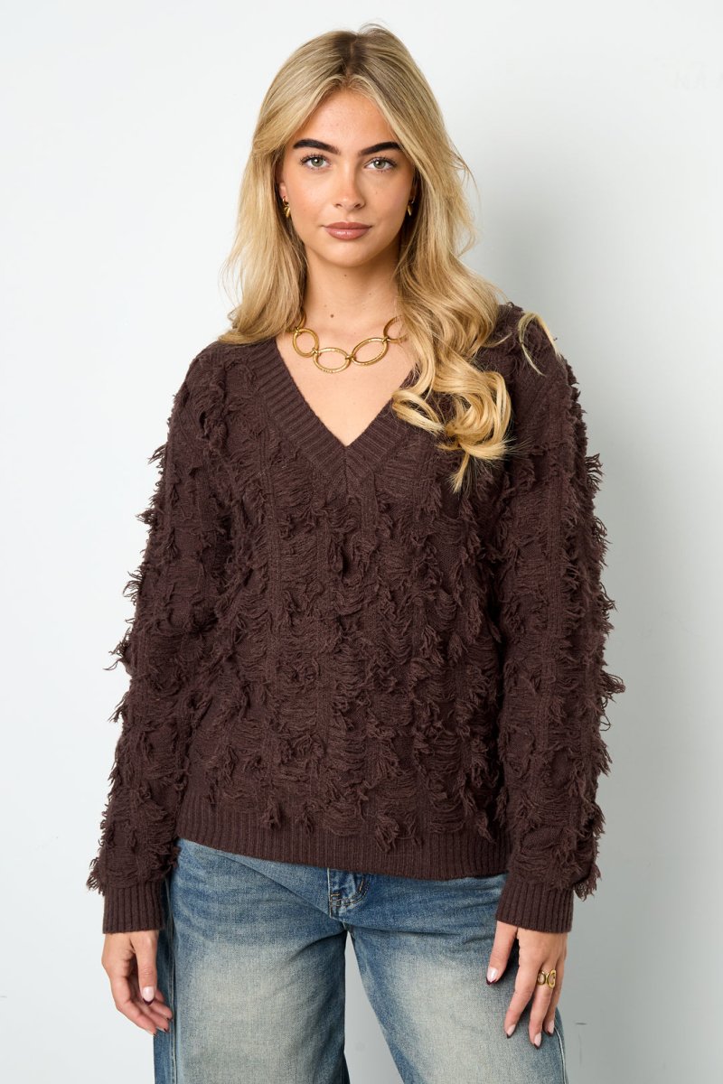 V sweater with fringes - Velaris Femme