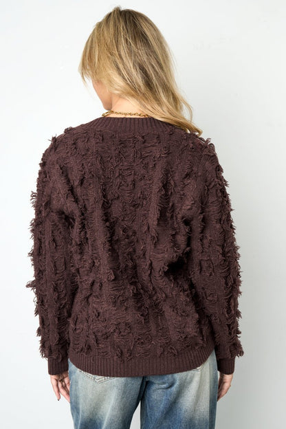 V sweater with fringes - Velaris Femme
