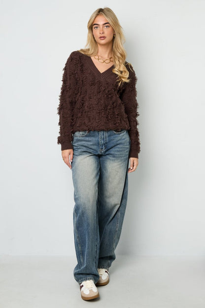 V sweater with fringes - Velaris Femme