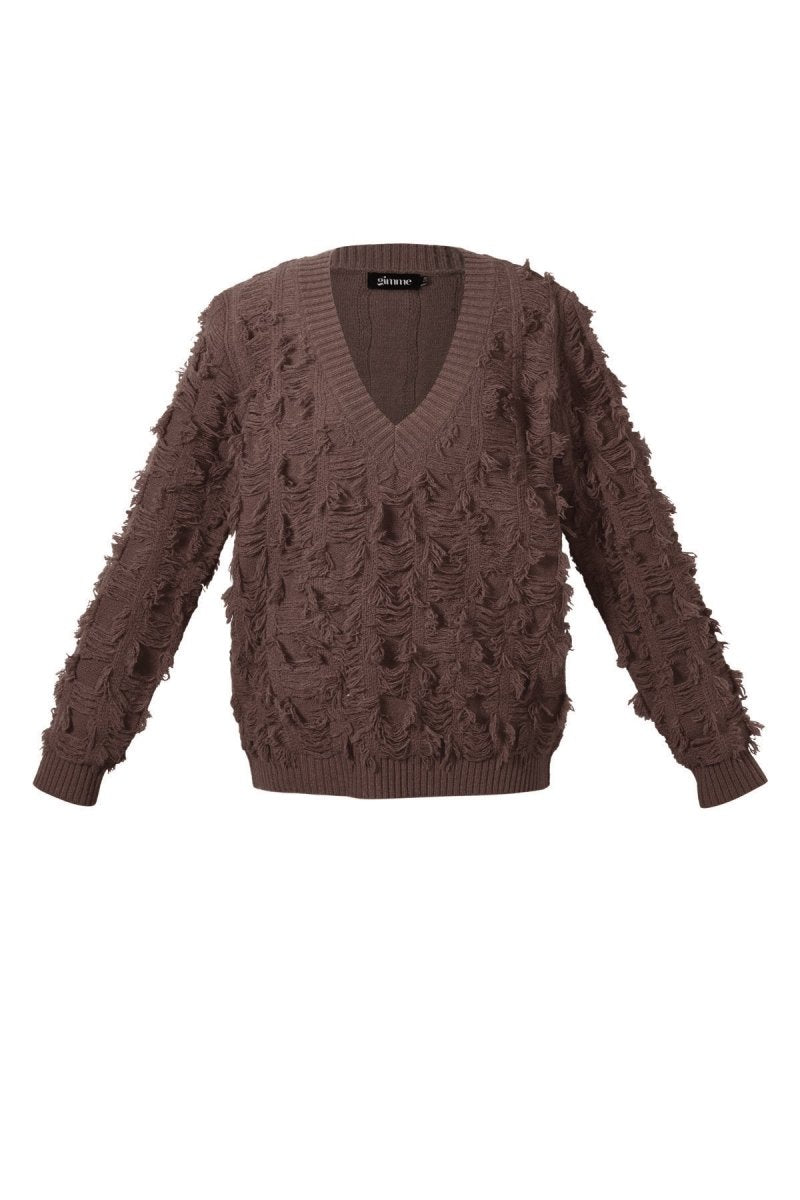 V sweater with fringes - Velaris Femme