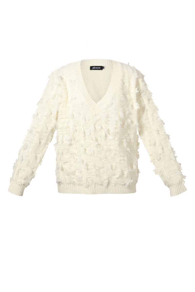 V sweater with fringes - Velaris Femme