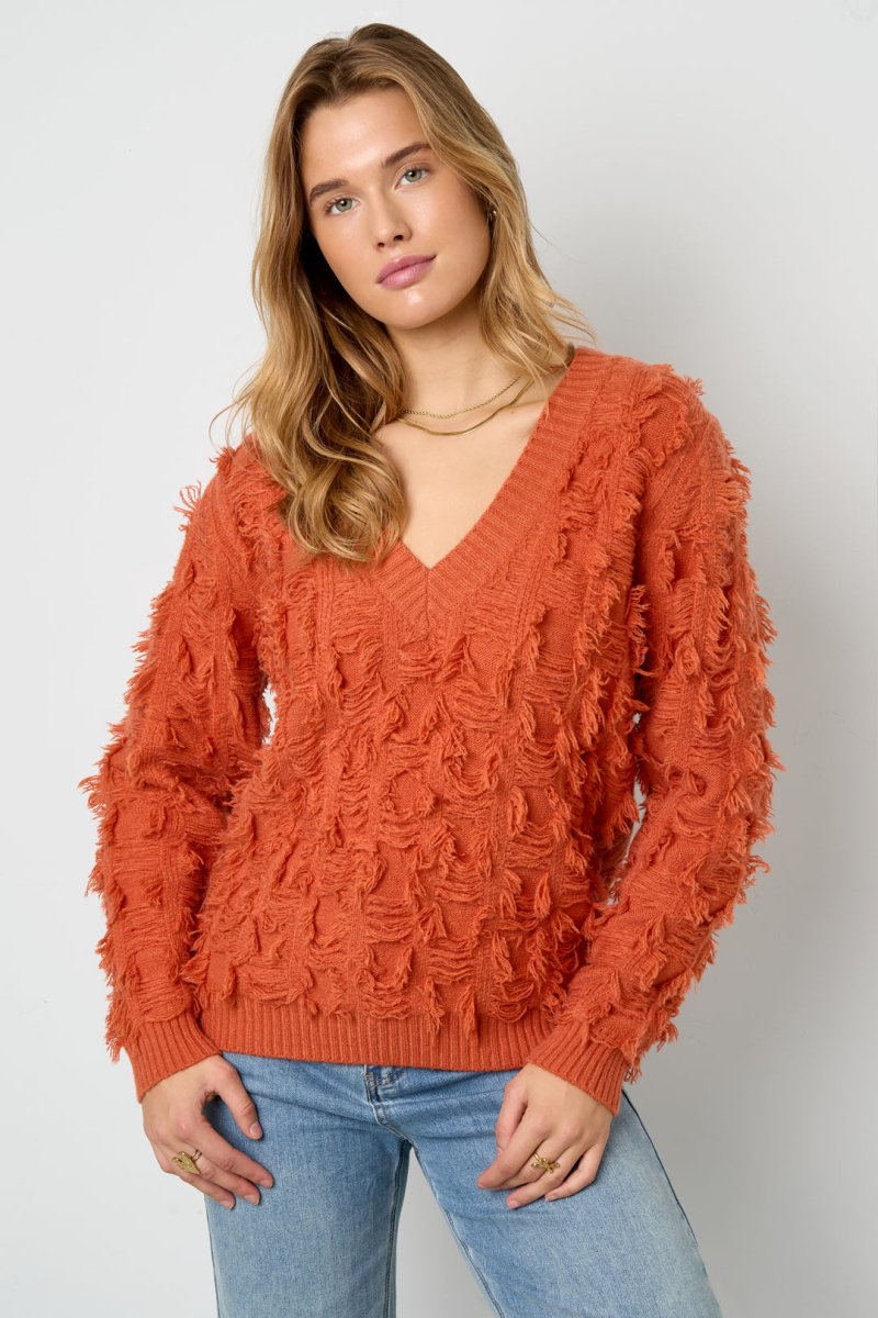 V sweater with fringes - Velaris Femme