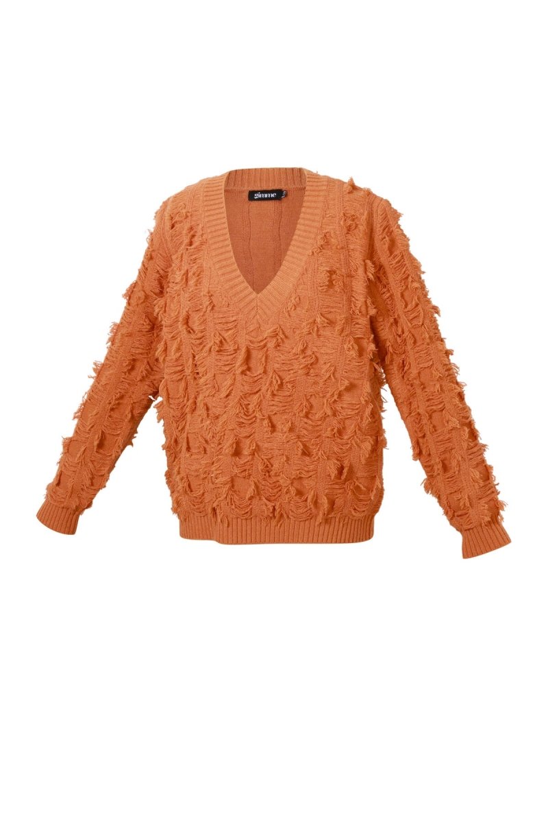 V sweater with fringes - Velaris Femme