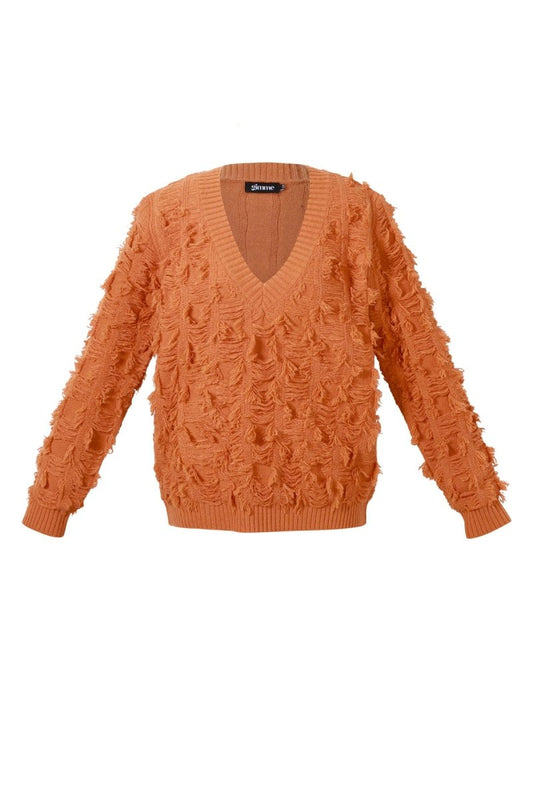V sweater with fringes - Velaris Femme