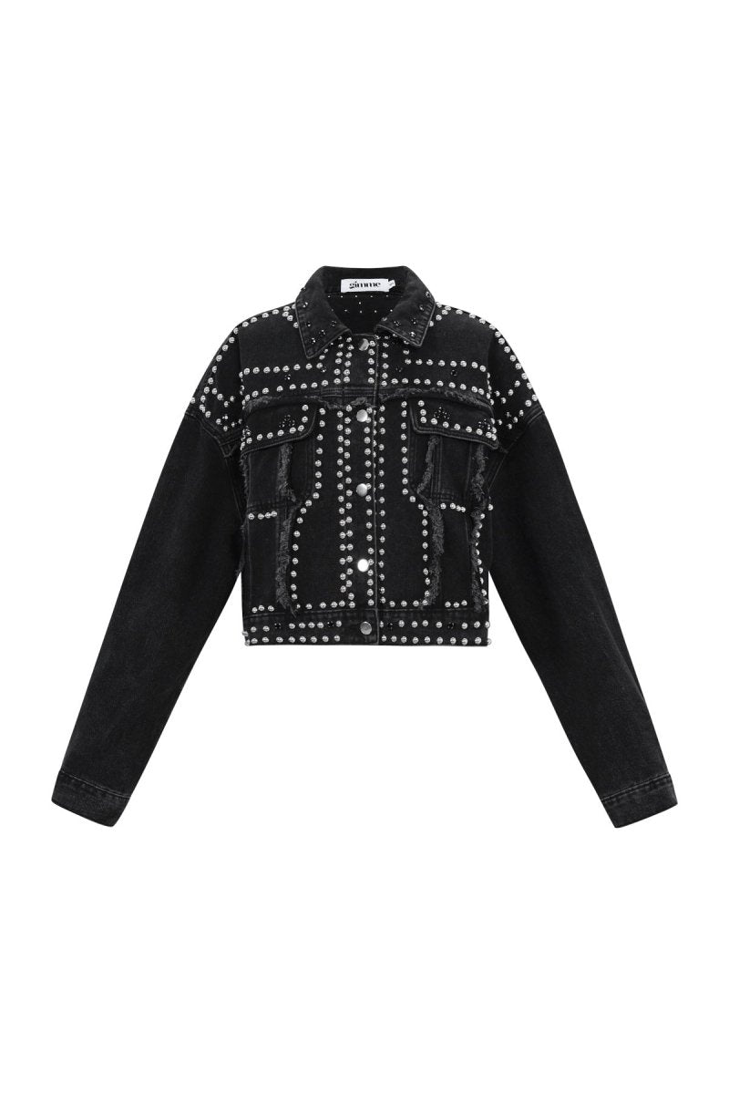 Woven Cotton Women's Denim Jacket Street Solid Color Studded Design - Velaris Femme