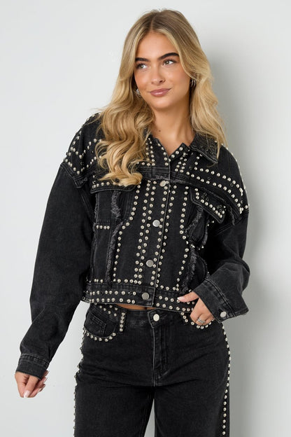 Woven Cotton Women's Denim Jacket Street Solid Color Studded Design - Velaris Femme