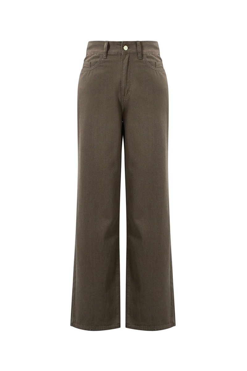 Woven Cotton Women's Straight Leg Pants Casual Solid Color - Velaris Femme