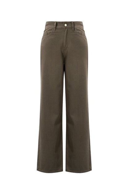Woven Cotton Women's Straight Leg Pants Casual Solid Color - Velaris Femme