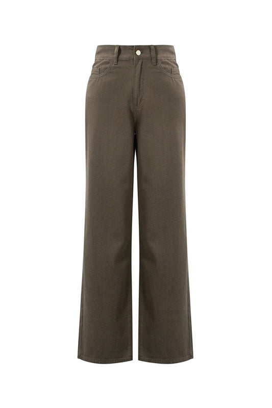 Woven Cotton Women's Straight Leg Pants Casual Solid Color - Velaris Femme