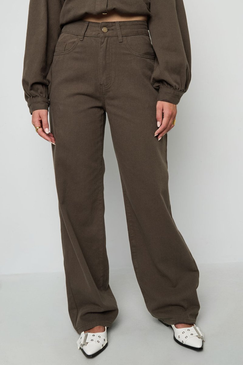 Woven Cotton Women's Straight Leg Pants Casual Solid Color - Velaris Femme