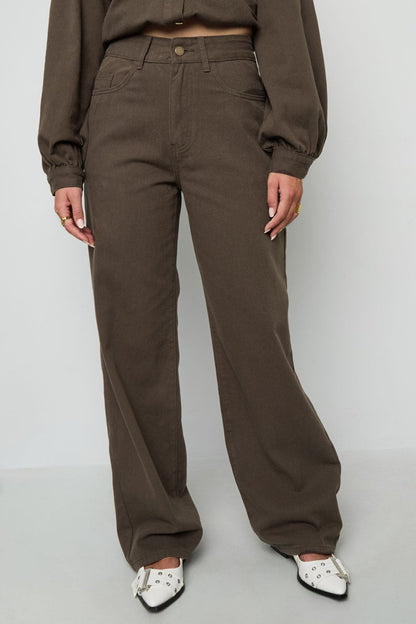 Woven Cotton Women's Straight Leg Pants Casual Solid Color - Velaris Femme