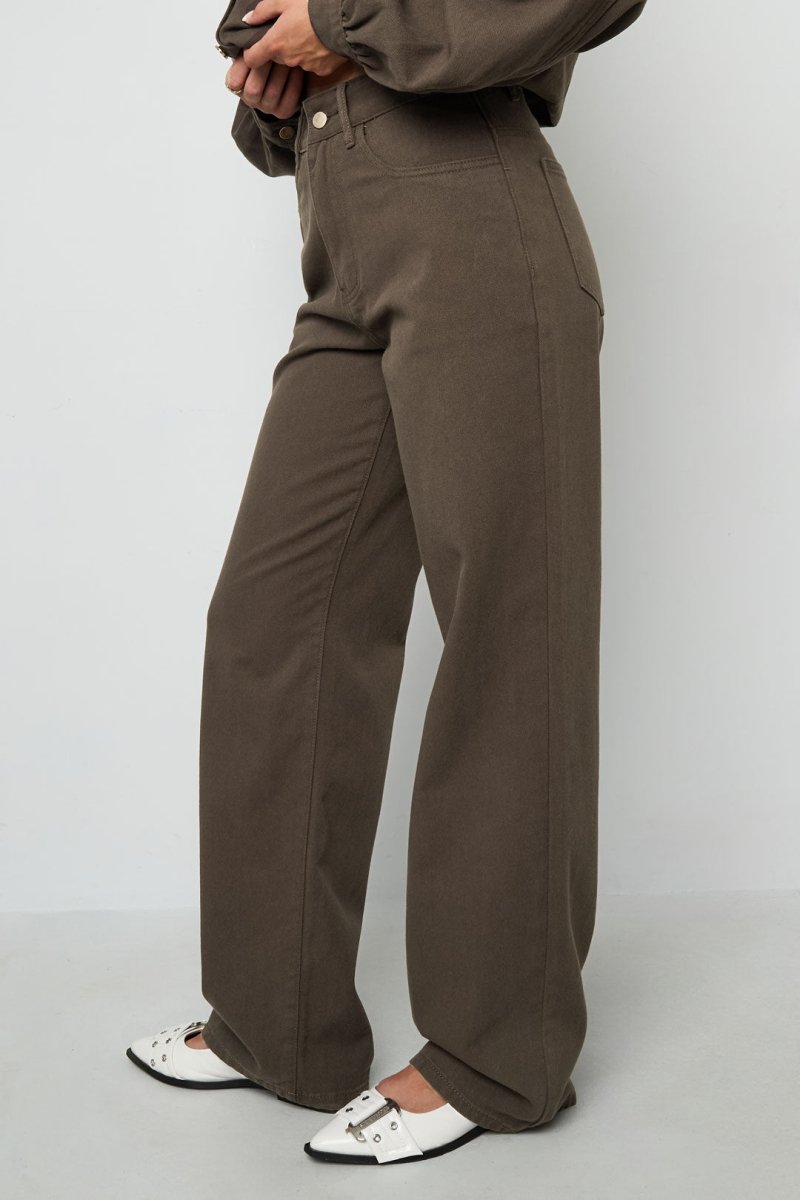 Woven Cotton Women's Straight Leg Pants Casual Solid Color - Velaris Femme