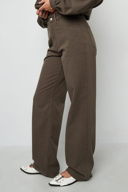 Woven Cotton Women's Straight Leg Pants Casual Solid Color - Velaris Femme