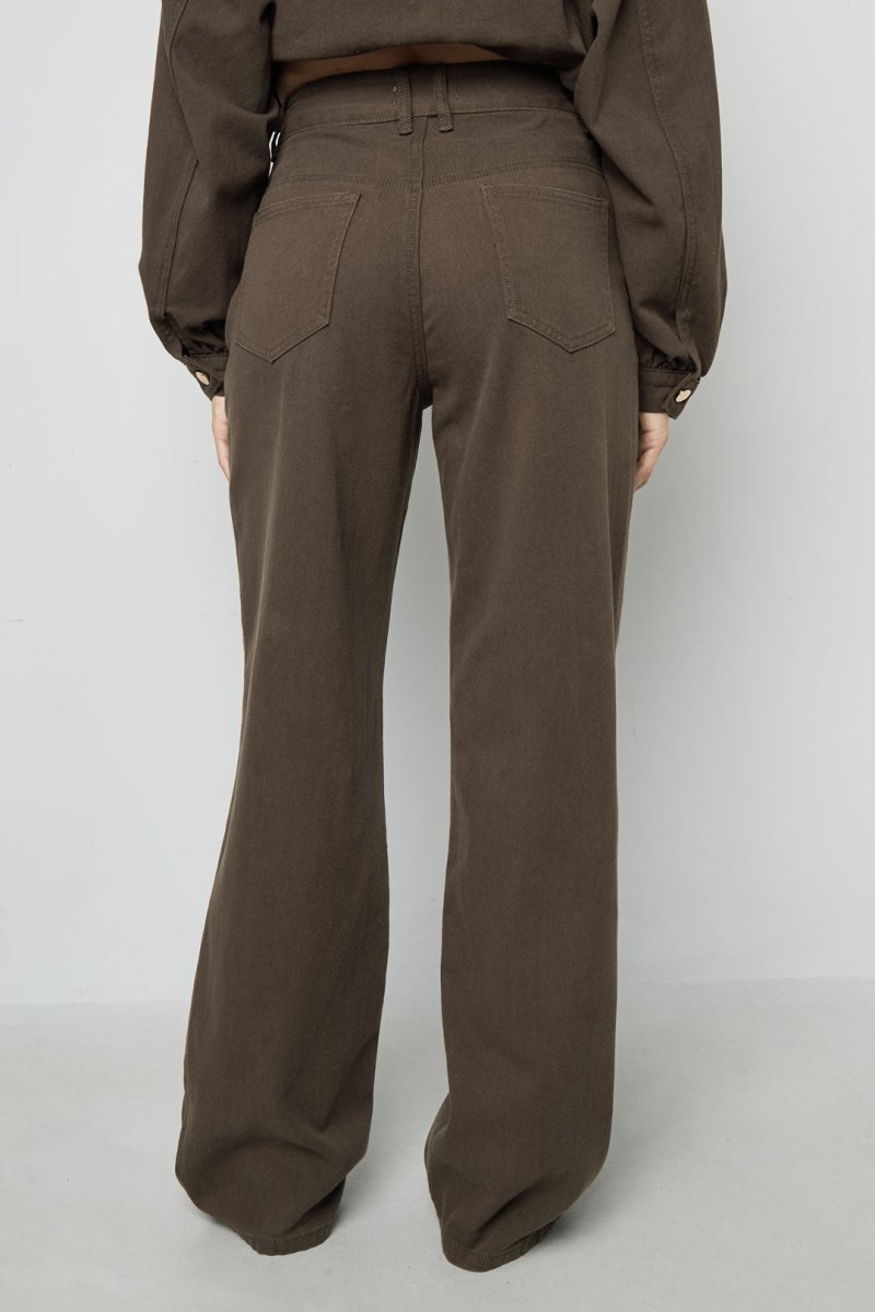 Woven Cotton Women's Straight Leg Pants Casual Solid Color - Velaris Femme