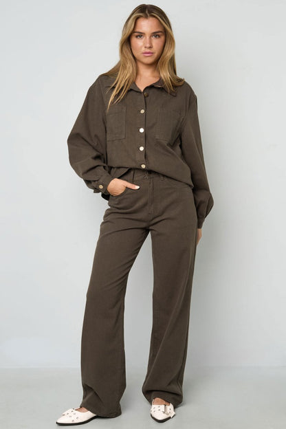 Woven Cotton Women's Straight Leg Pants Casual Solid Color - Velaris Femme