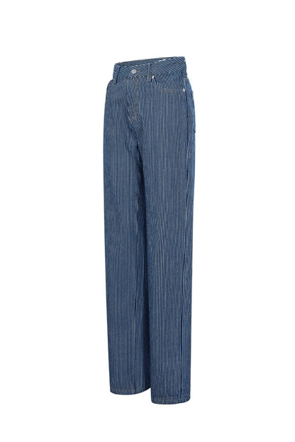 Woven Cotton Women's Straight Leg Pants Casual Stripes - Velaris Femme
