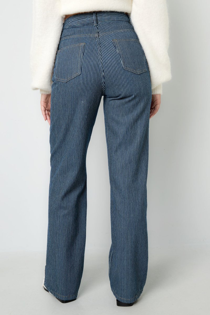 Woven Cotton Women's Straight Leg Pants Casual Stripes - Velaris Femme