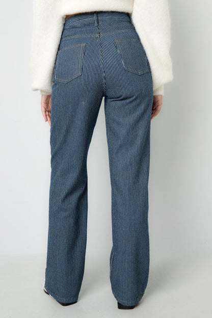 Woven Cotton Women's Straight Leg Pants Casual Stripes - Velaris Femme