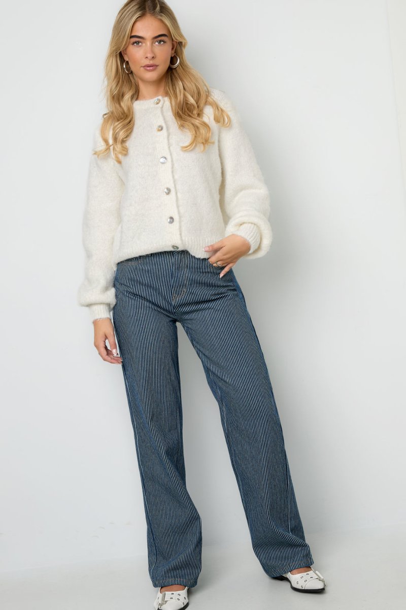 Woven Cotton Women's Straight Leg Pants Casual Stripes - Velaris Femme