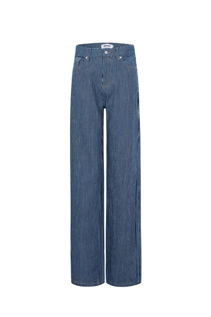 Woven Cotton Women's Straight Leg Pants Casual Stripes - Velaris Femme