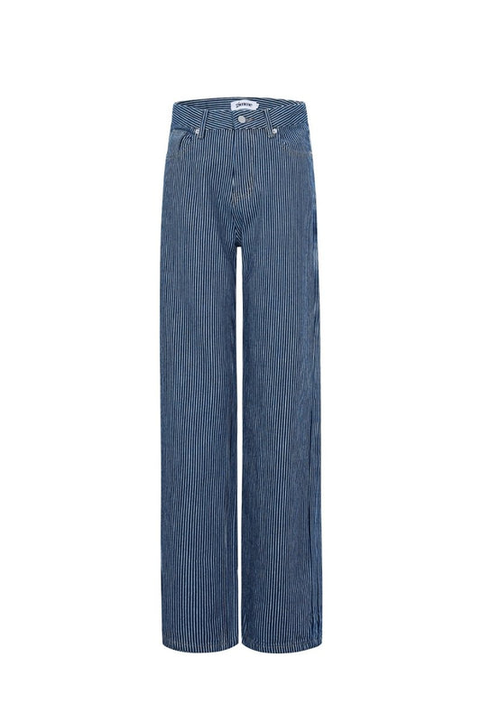 Woven Cotton Women's Straight Leg Pants Casual Stripes - Velaris Femme