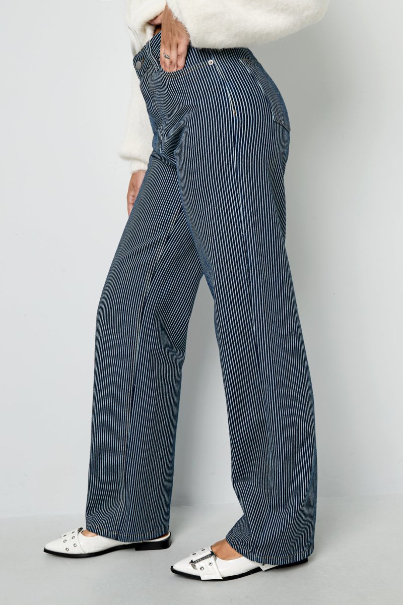Woven Cotton Women's Straight Leg Pants Casual Stripes - Velaris Femme