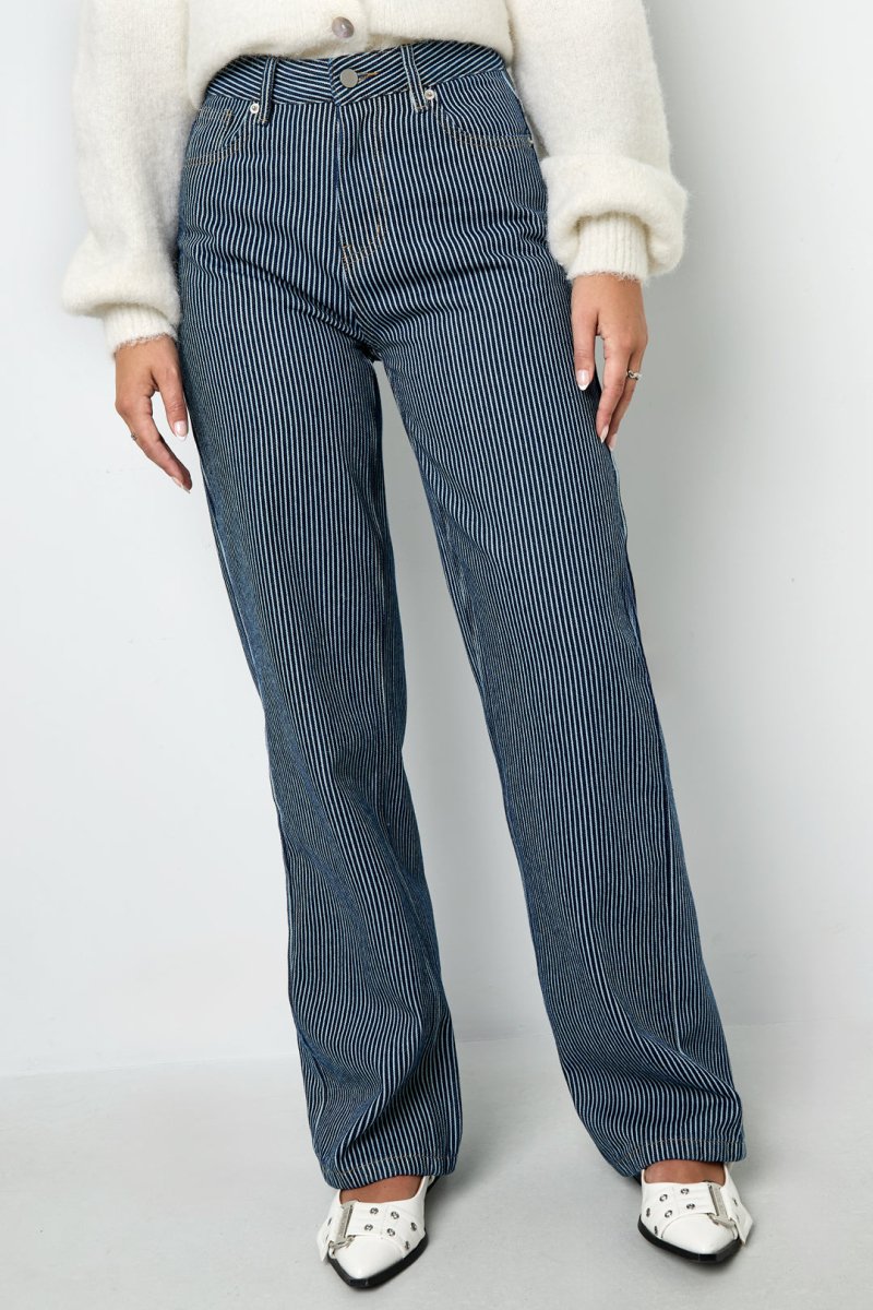 Woven Cotton Women's Straight Leg Pants Casual Stripes - Velaris Femme
